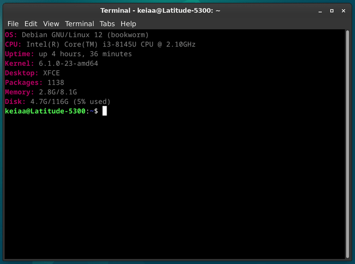 Screenshot of AnotherFetch running in Xfce Terminal.